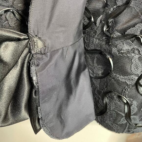 Vintage Patra Black Lace Ribbon Soutache Mesh Fitted Jacket Puff Shoulders Bow 6 - Picture 7 of 16